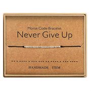 Morsekode armbånd "Never give up". Forsølvet. Sort. 